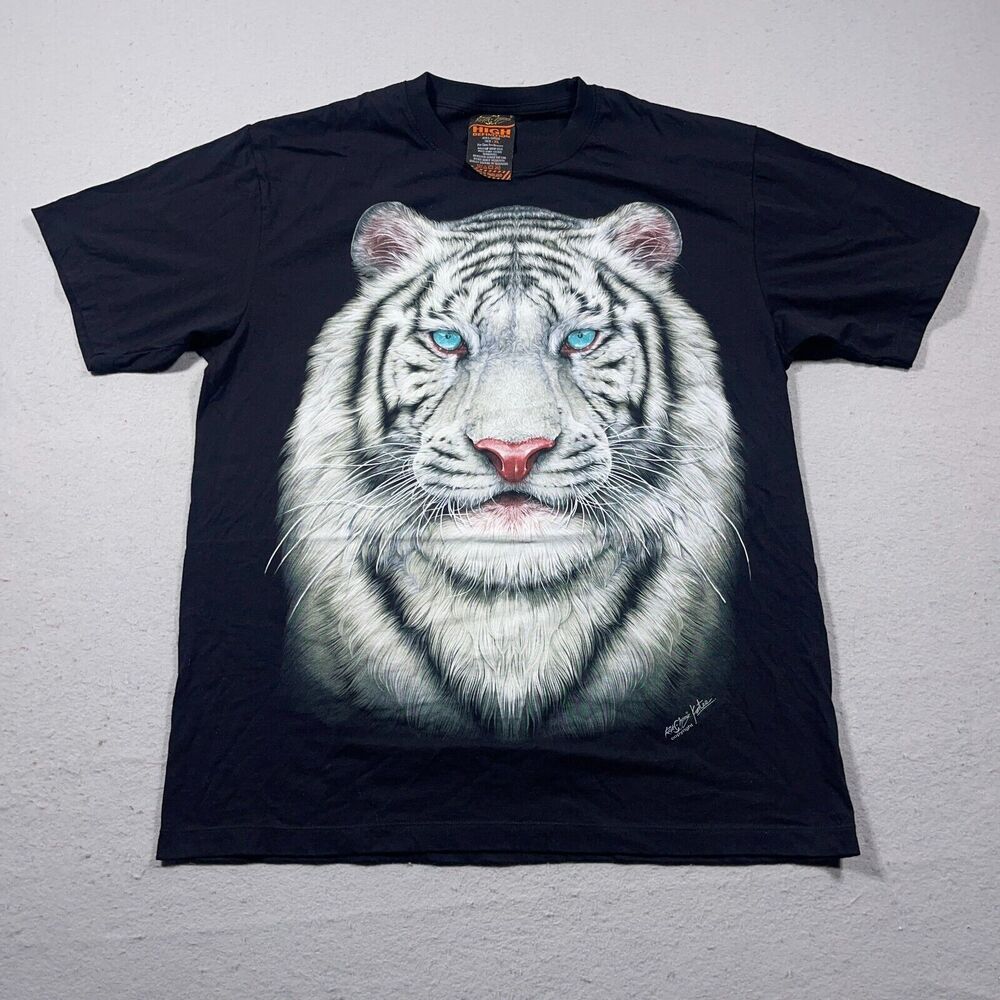 Rock Chan Shirt XL White Tiger‎ Big Face Nature Wild Double Side Mega Print